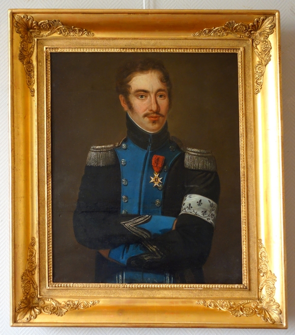 Detail — Tall portrait of a royalist officer during Empire period - early 19th century