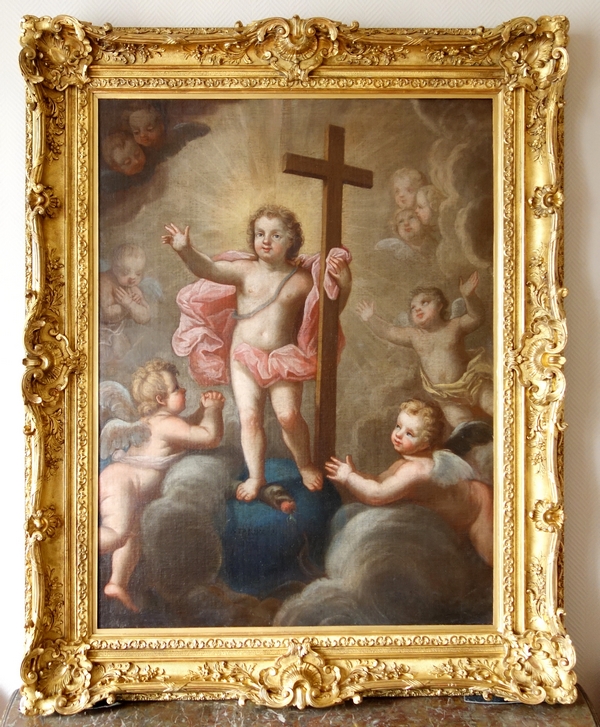 Detail — Early 18th century French school : Jesus Child in glory signed Pierre Staron, dated 1711