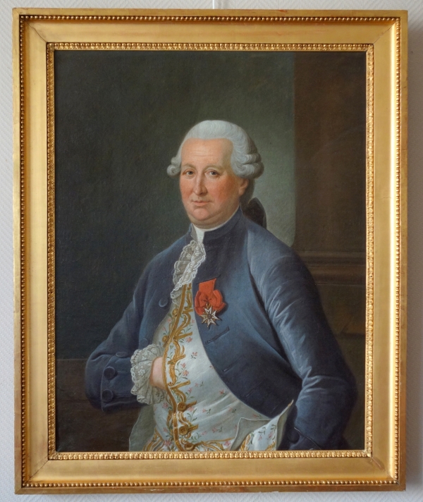 Détail — Grand portrait de gentilhomme d'époque Louis XVI : Louis Béra Comte de Latran - 73cm x 91,5cm