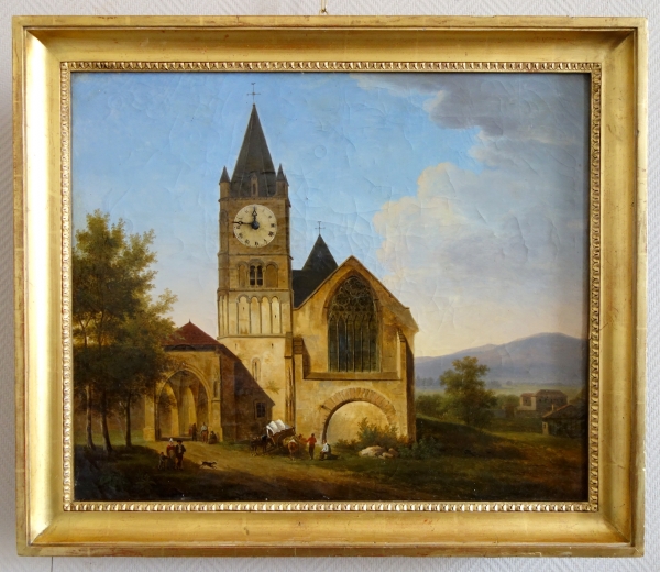 Detail — Alphonse Giroux : large painting / clock, early 19th century circa 1830 - signed - 74.5cm x 63.5cm
