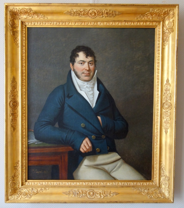 Détail — Edouard Pingret, élève de David : grand portrait d'homme d'époque Empire 1813 - 121cm x 103cm