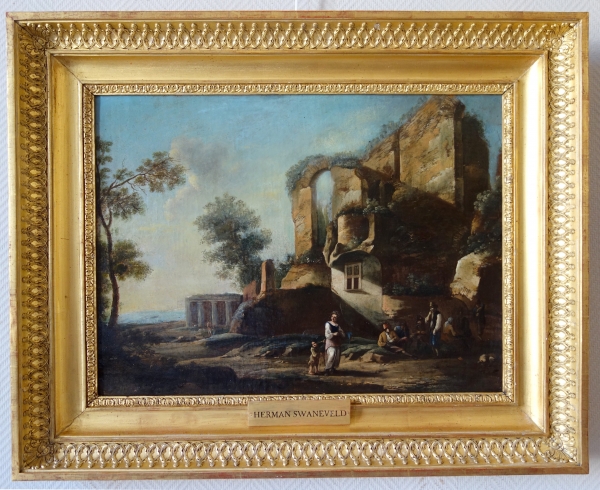 Detail — 17th - 18th century Dutch school : ruins on Palatine Hill, oil on canvas attibuted to Herman Van Swanevelt