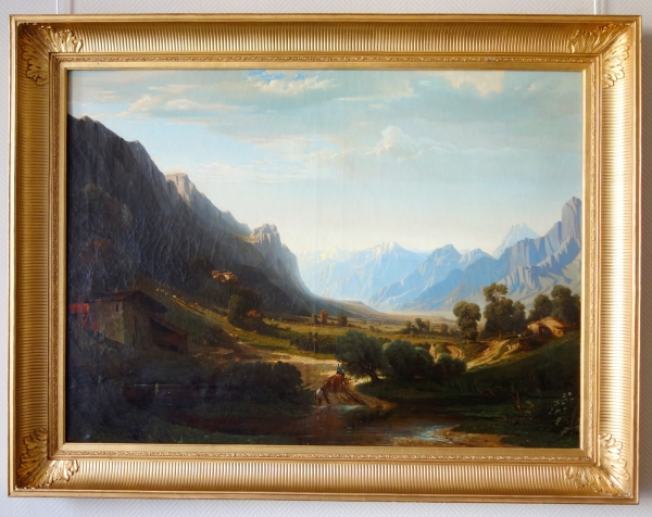 Detail — Jules Nicolas Schitz : large mountain landscape, oil on canvas - 147x113cm