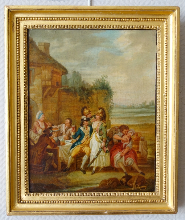 Détail — Ecole française du XVIIIe siècle, Fanchon habillée en Dragon du Roi avec les soldats à l'auberge