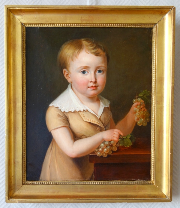 Detail — Empire portrait of a child, early 19th century painting attributued to Jeanne-Elisabeth Chaudet