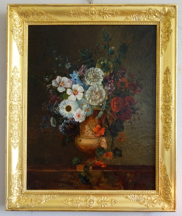 Détail — Nature morte début XIXe siècle, suiveur de van Spaendonck : bouquet de fleurs - 71cm x 85cm