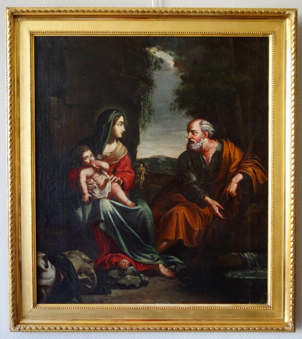 Détail — Ecole française du XVIIe siècle, le repos pendant la fuite en Egypte - Sainte Famille 94,5cm x 106cm