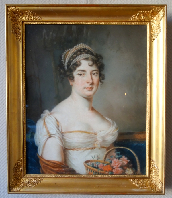 Detail — Empire portrait of a French princess, early 19th century pastel