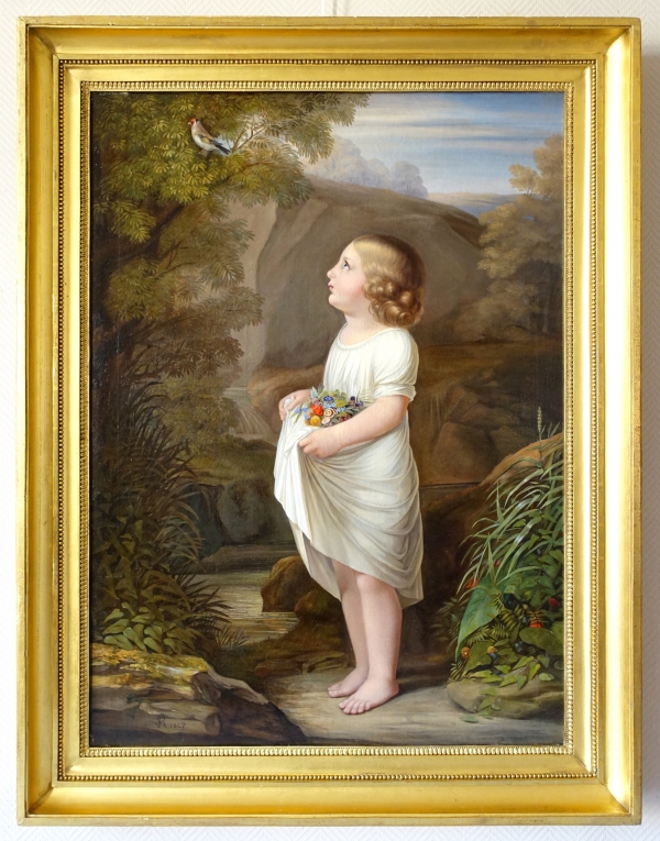 Détail — Ecole Française du XIXe siècle, grand portrait d'enfant d'époque Charles X, allégorie de l'Innocence