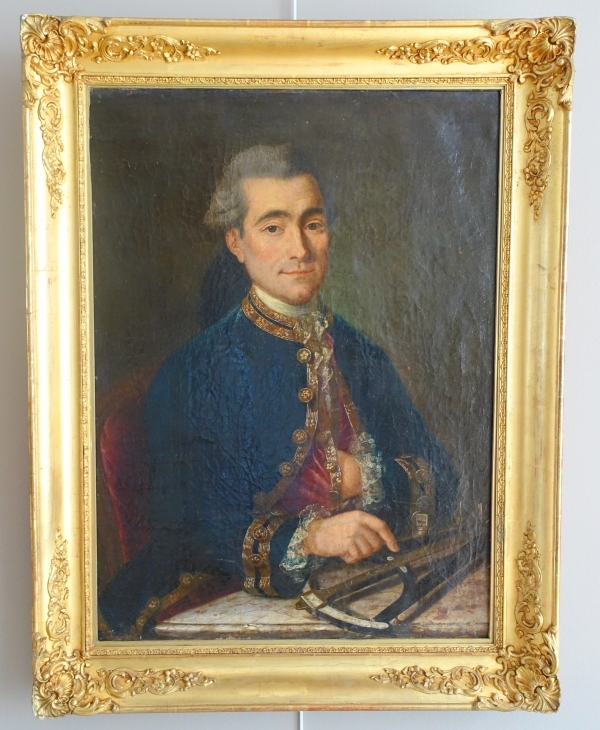Détail — Portrait d'un officier de Marine avec son sextant - époque Louis XV - huile sur toile - 75cm x 97cm