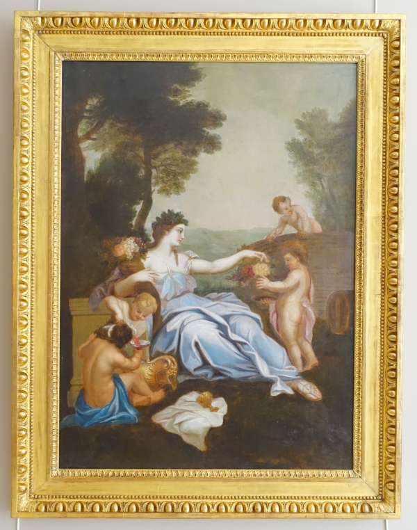 Detail — 18th century French school : neoclassical bacchanale scene, large oil on canvas - 144cm x 111cm