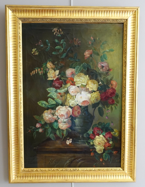 Detail — Still life : bouquet of flowers / roses, still life - 19th century French school - 104cm x 76.5cm