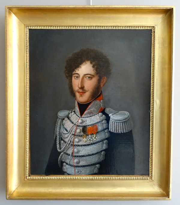 Detail — Portrait of Gabriel F. d'Herisson, 19th century oil on canvas