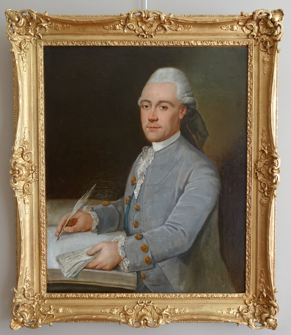 Détail — Donatien Nonnotte (attribué à) : portrait de gentilhomme d'époque Louis XV, huile sur toile