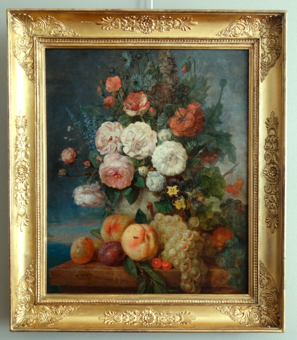 Détail — Nature morte début XIXe siècle, suiveur de van Spaendonck : bouquet de fleurs - 58cm x 70cm