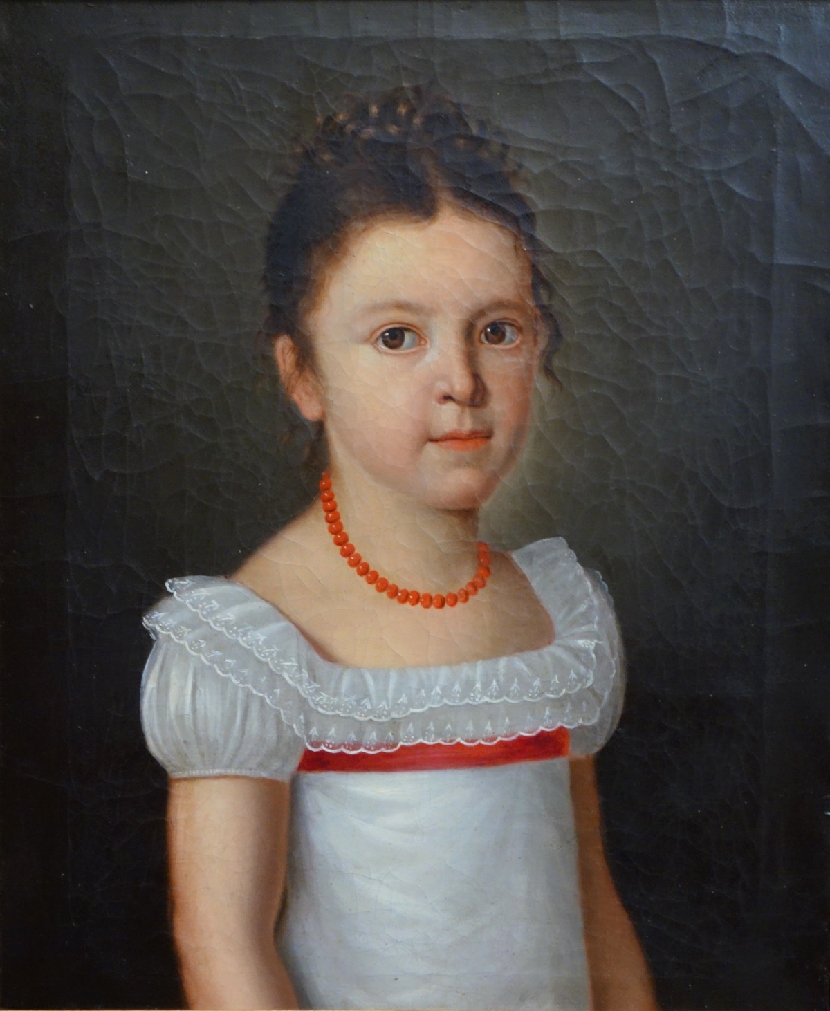 Détail — Ecole Française du début XIXe siècle, portrait de petite fille au collier de corail - époque Empire