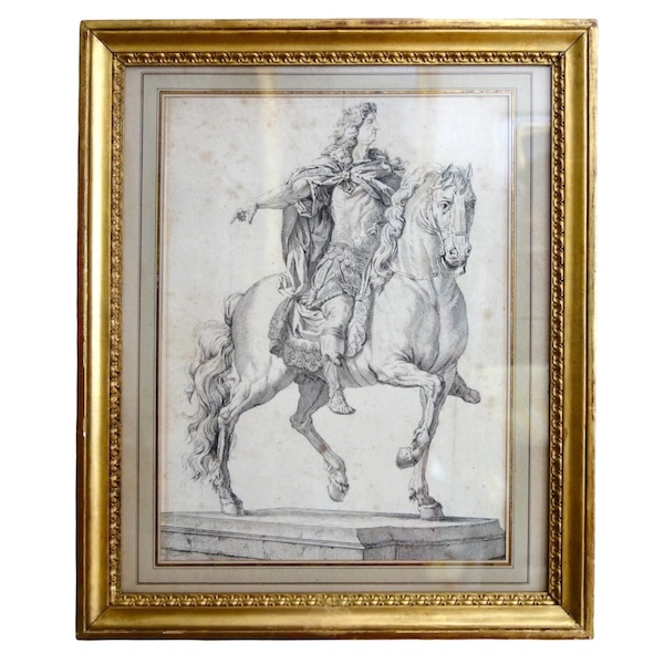 Louis XIV riding a horse engraving after Girardon's statue, 18th century