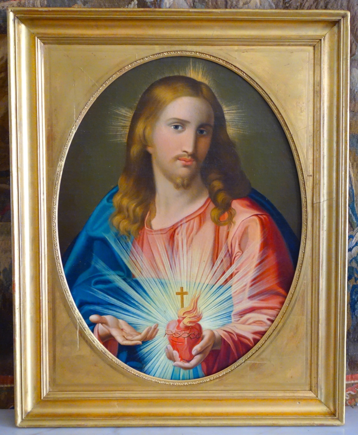 Détail — Ecole Française du début XIXe siècle, Le Sacré Coeur de Jésus, huile sur toile traditionaliste