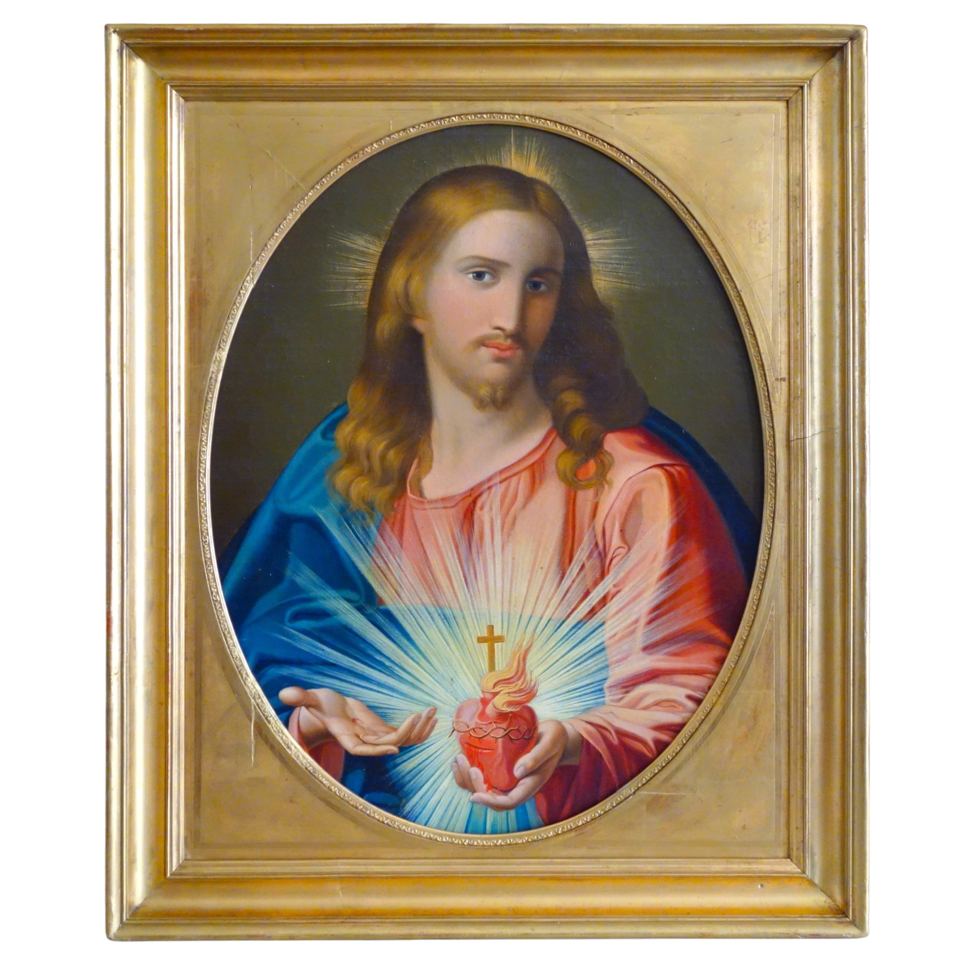 Ecole Française du début XIXe siècle, Le Sacré Coeur de Jésus, huile sur toile traditionaliste