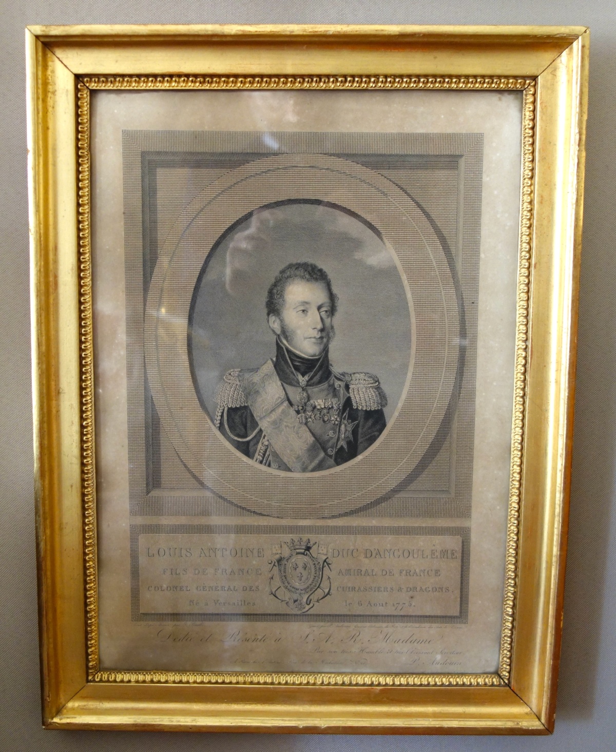 Détail — Gravure royaliste, portrait de Louis XIX Dauphin de France et Duc d'Angoulême