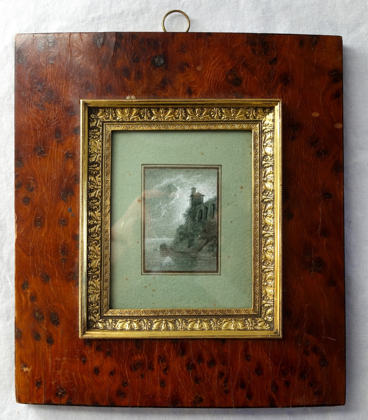 Détail — Tableau miniature - paysage italien en grisaille - gouache, début XIXe siècle