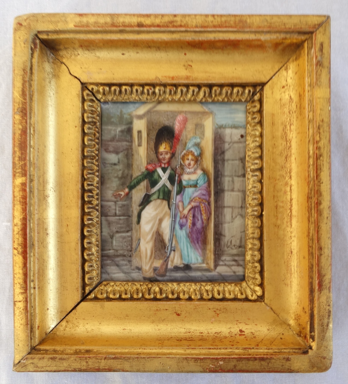 Detail — Miniature picture of a grenadier and beautiful lady - gouache - early 19th century