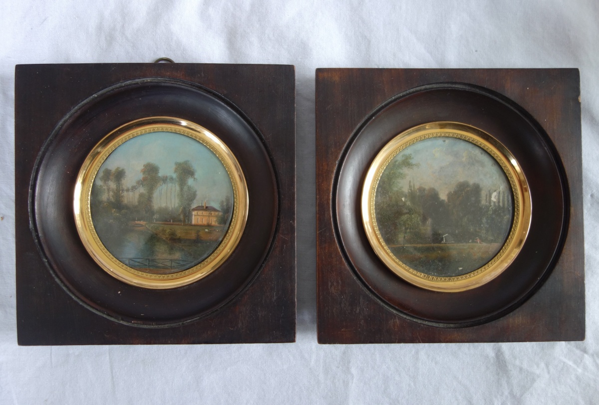 Détail — Paire de miniatures : château et son parc - début XIXe siècle