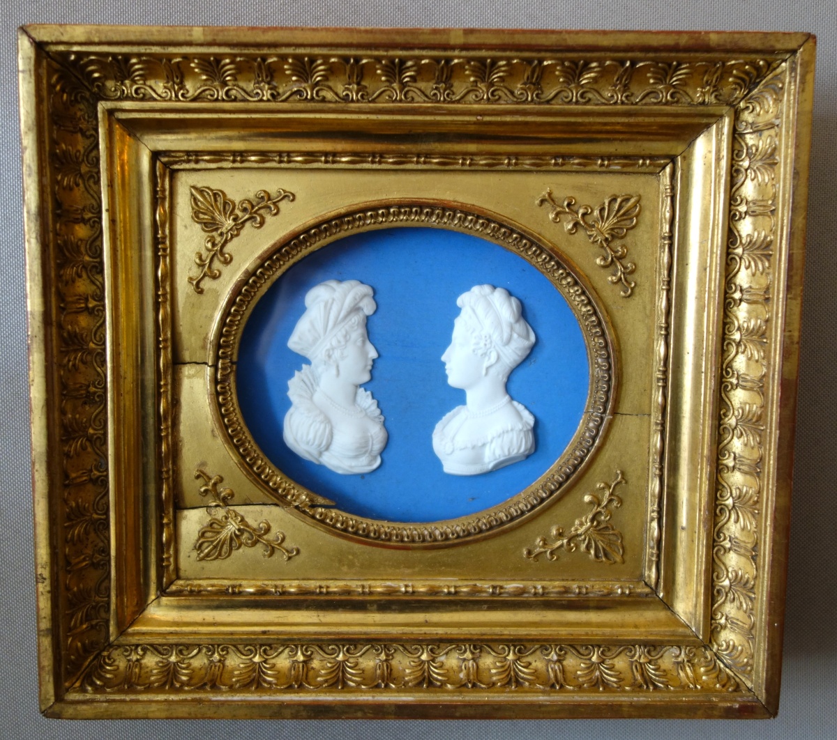 Detail — Sevres : biscuit portraits of Duchess of Angouleme and Duchess of Berry in the style of Wedgwood
