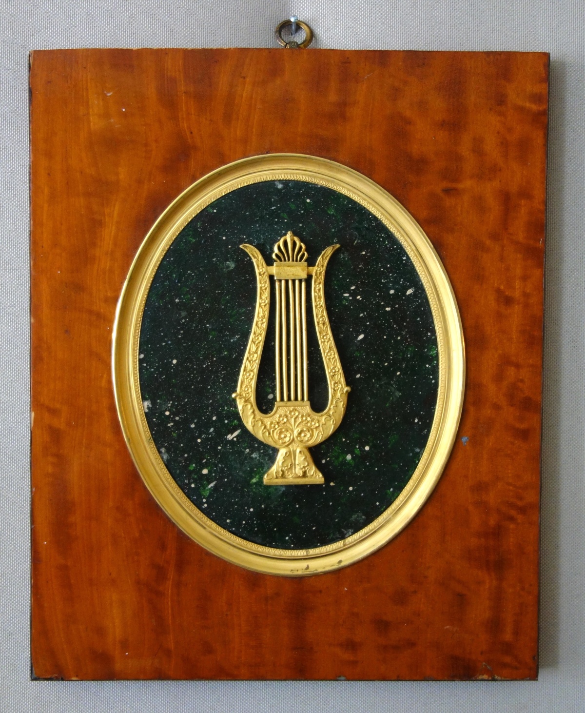 Detail — Large Empire miniature ormolu lyra, mercury gilt bronze, lemon tree frame -  29cm x 24cm